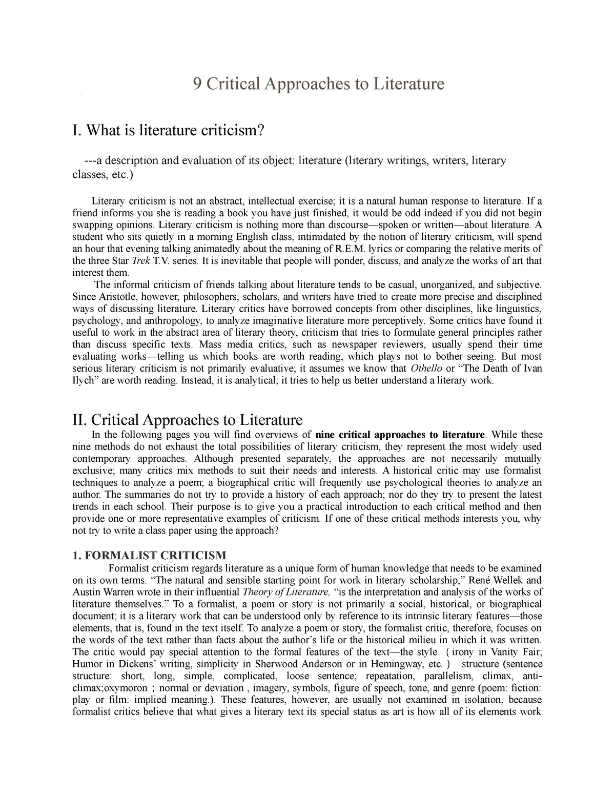 9 Critical Approaches To Literature What Is Literature Criticism a 