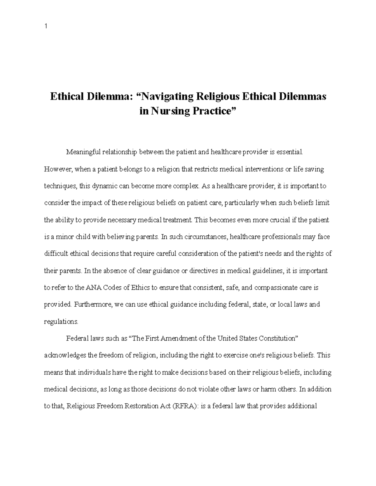 nursing ethical dilemma essay