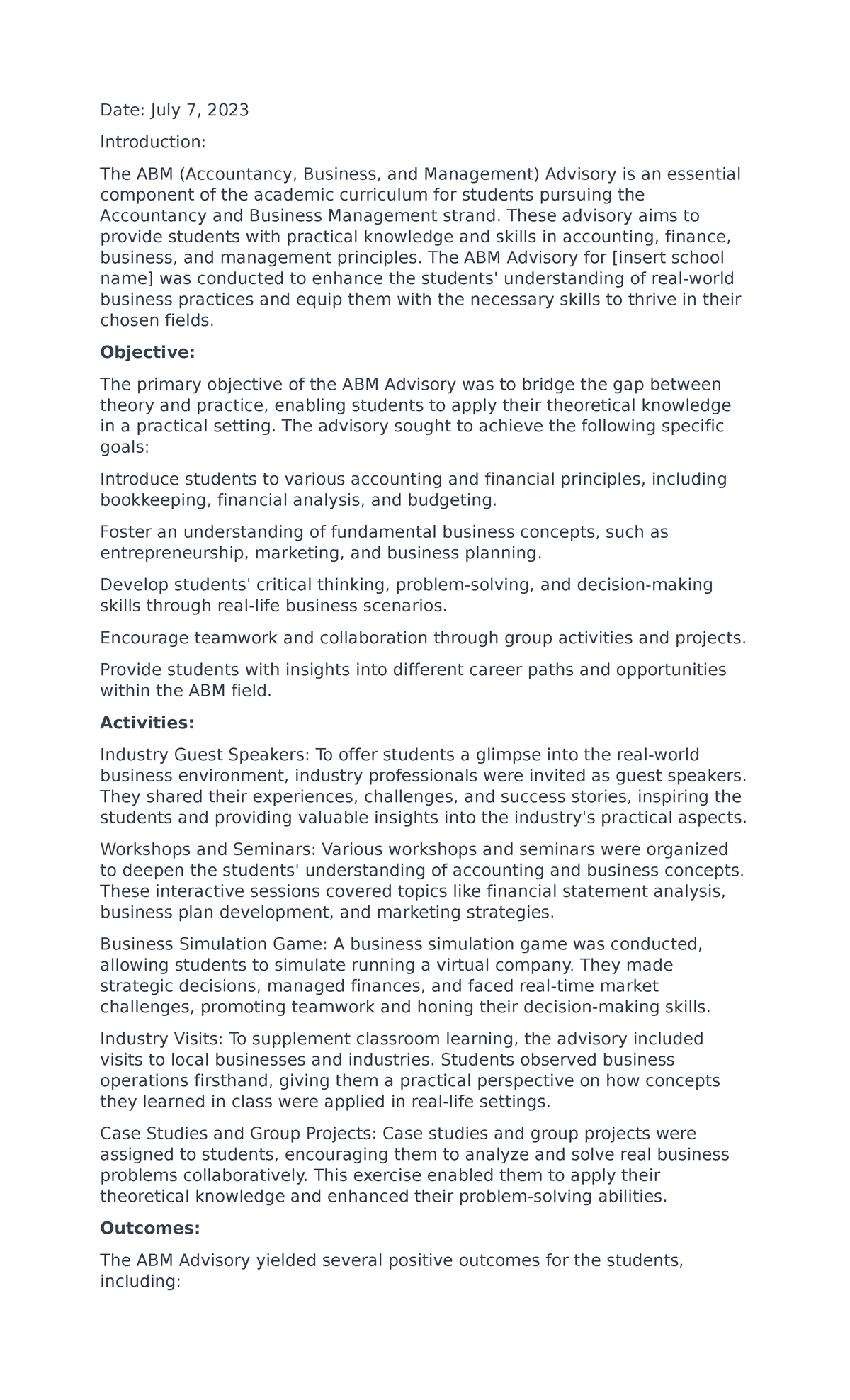 academia for learners - Date: July 7, 2023 Introduction: The ABM ...