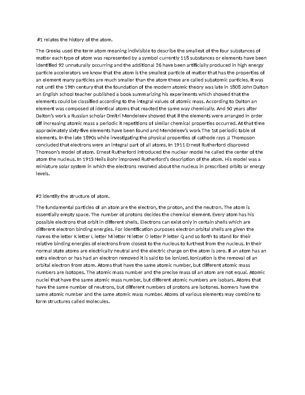 Chapter 3 the structure of matter - #1 relates the history of the atom ...