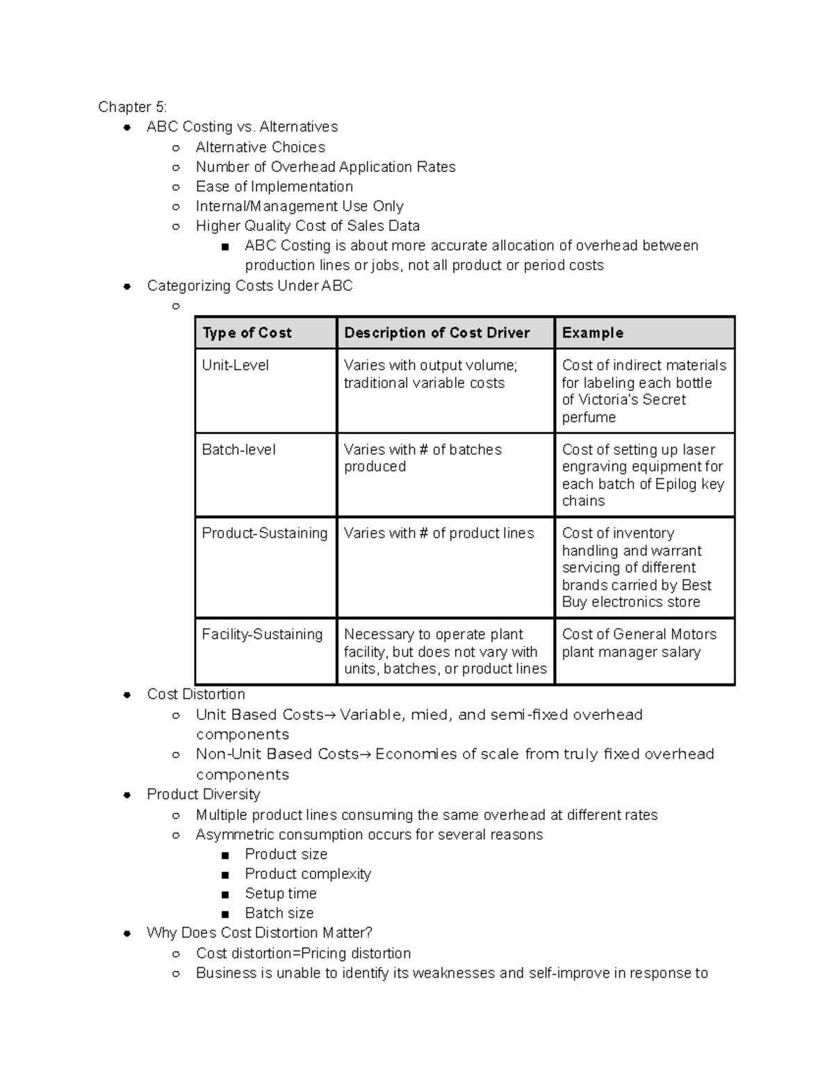 ACC 220 Notes Chapter 5 - Chapter 5: ABC Costing vs. Alternatives ...