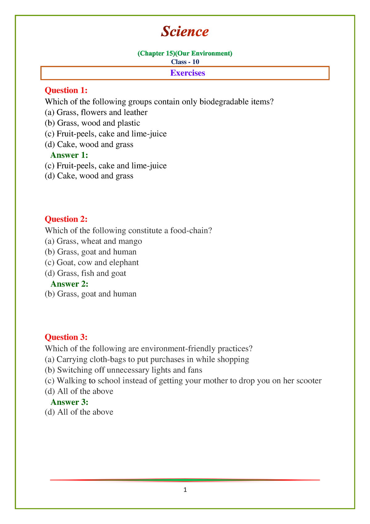 Our Environment - Class - 10 Exercises Question 1: Which Of The ...