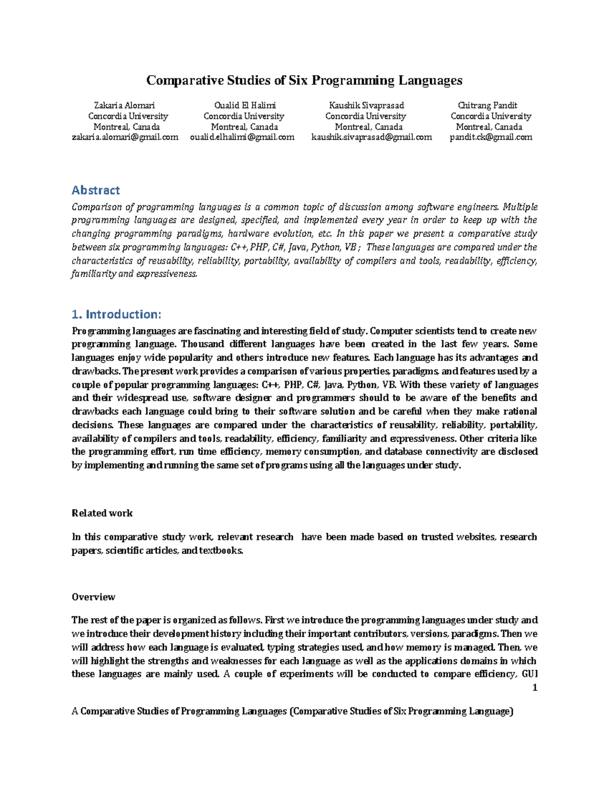 1504 - 1 Comparative Studies of Six Programming Languages Zakaria ...