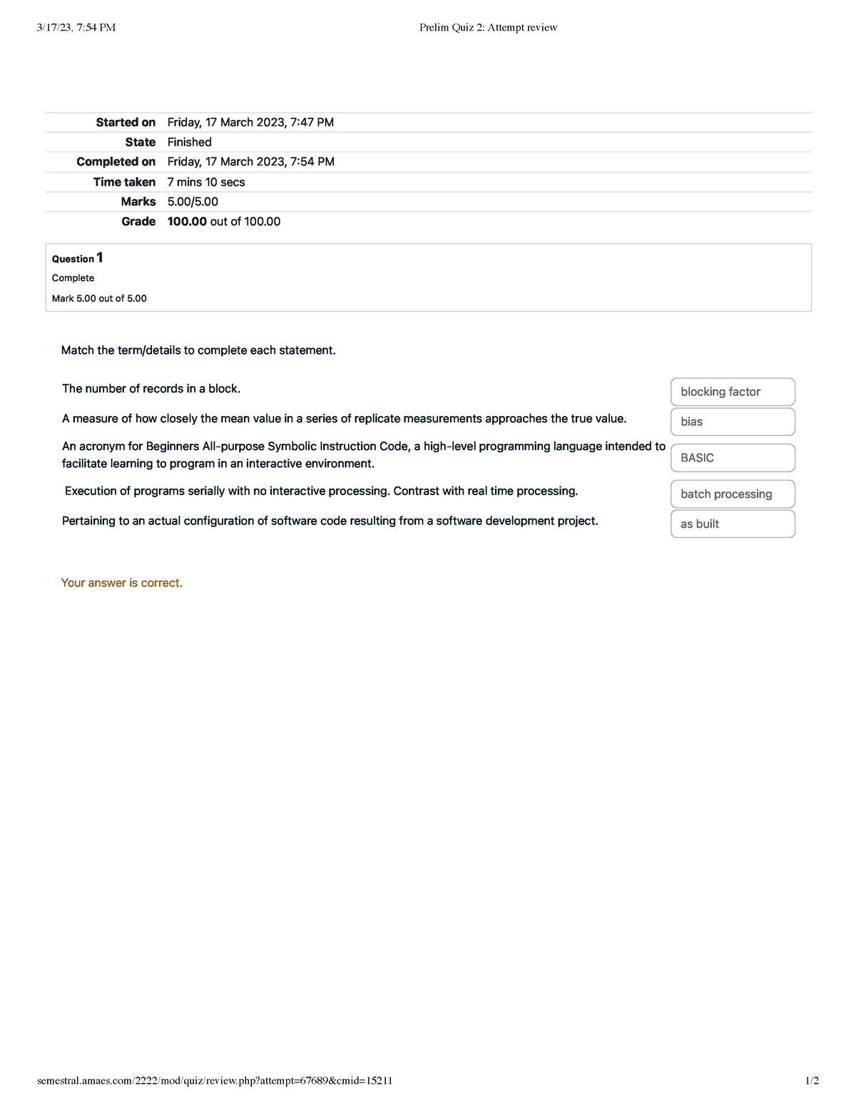 Prelim Quiz 2 Attempt review sys admin & main - 3/17/23, 7:54 PM Prelim ...