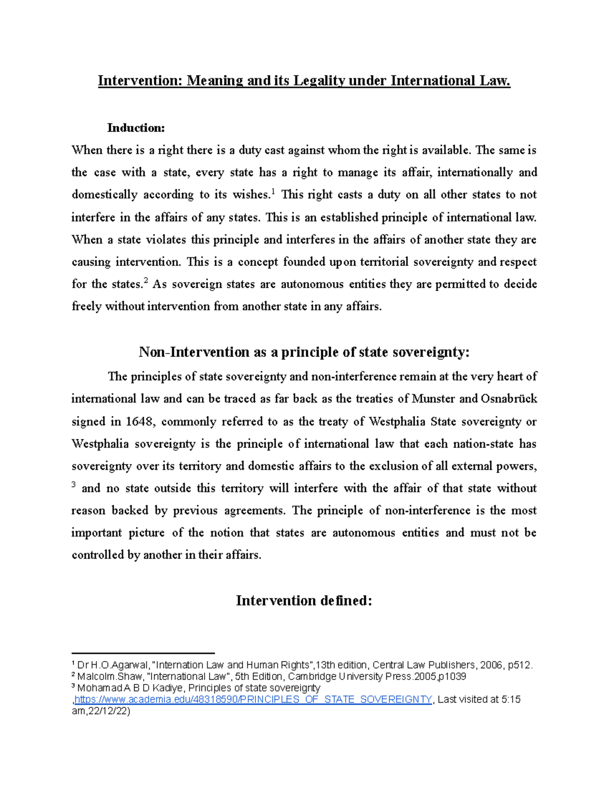 Intervention Meaning and its Legality under International Law