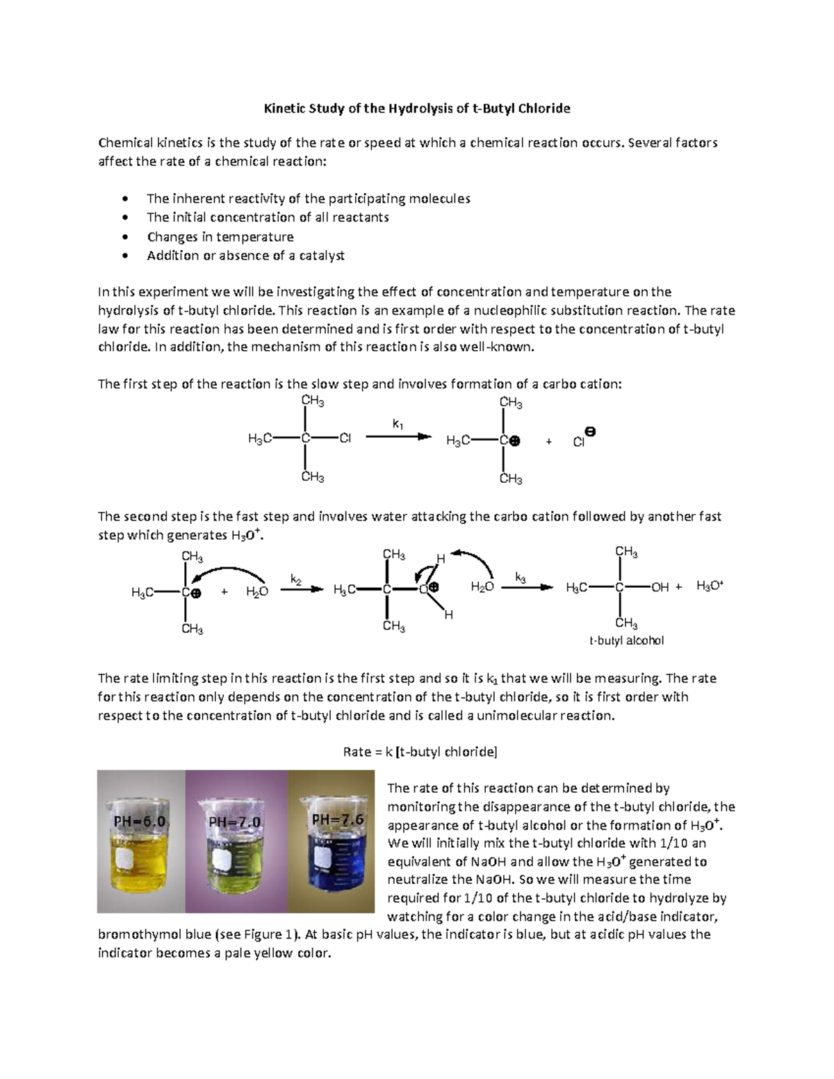 Hydrolysis of t Butyl chloride - Kinetic Study of the Hydrolysis of t ...