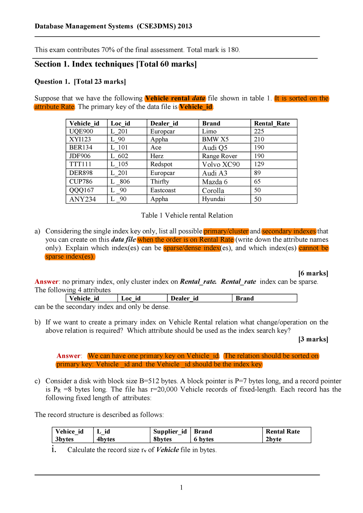 Exam 2012, Answers - Database Management Systems (CSE3DMS) 2013 This ...