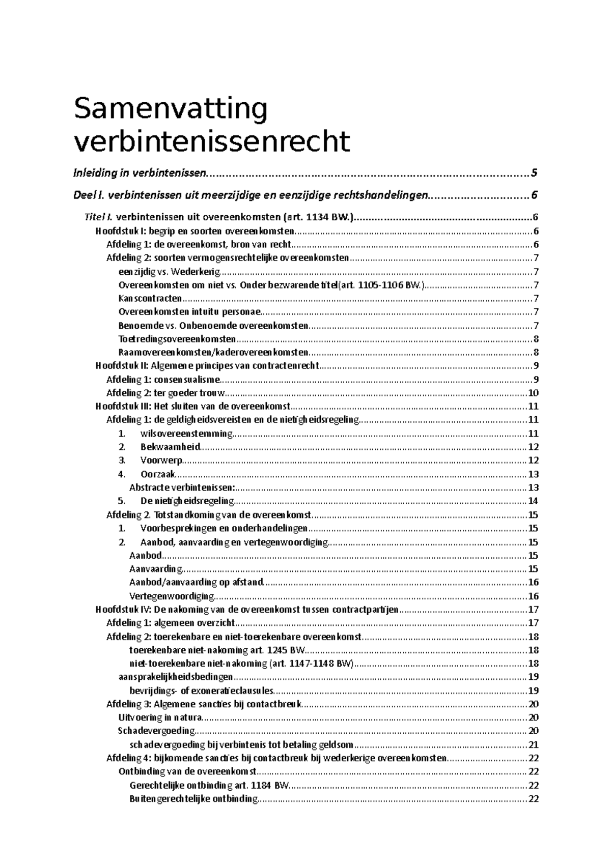 Samenvatting Verbintenissenrecht 1 - Samenvatting Inleiding In - Studocu