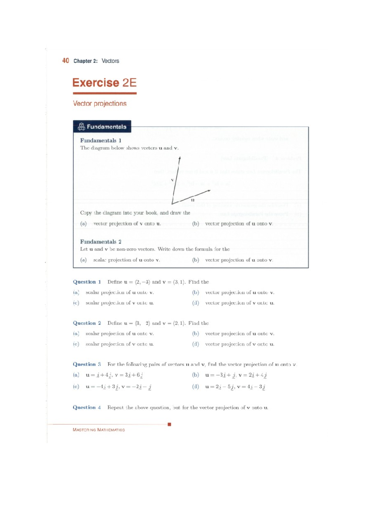 Vector Projections. Mastering Mathematics - 40 Chapter 2: Vectors ...