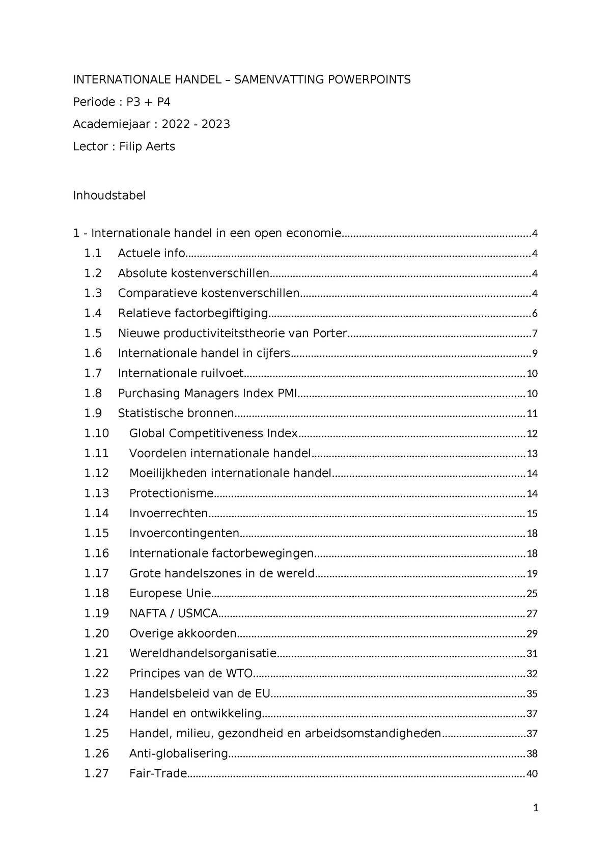 Samenvatting Hoofdstuk 1 Internationale Handel - INTERNATIONALE HANDEL ...