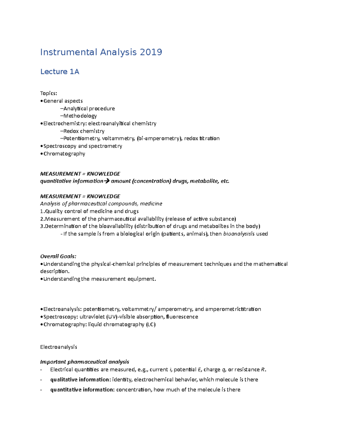 Instrumental Analysis lectures Instrumental Analysis 2019 Lecture 1A