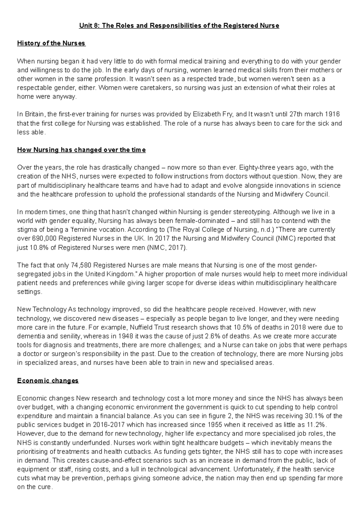 Unit 8 - Unit 8: The Roles And Responsibilities Of The Registered Nurse -  Nur 433 - Studocu