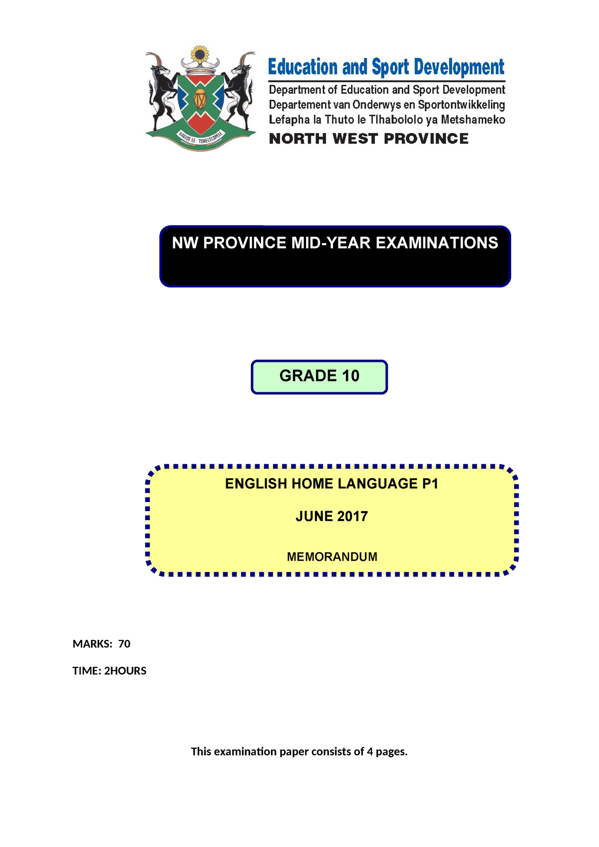 English-GR-10-HL-MEMO-Paper-1 - MARKS: 70 TIME: 2HOURS This examination ...