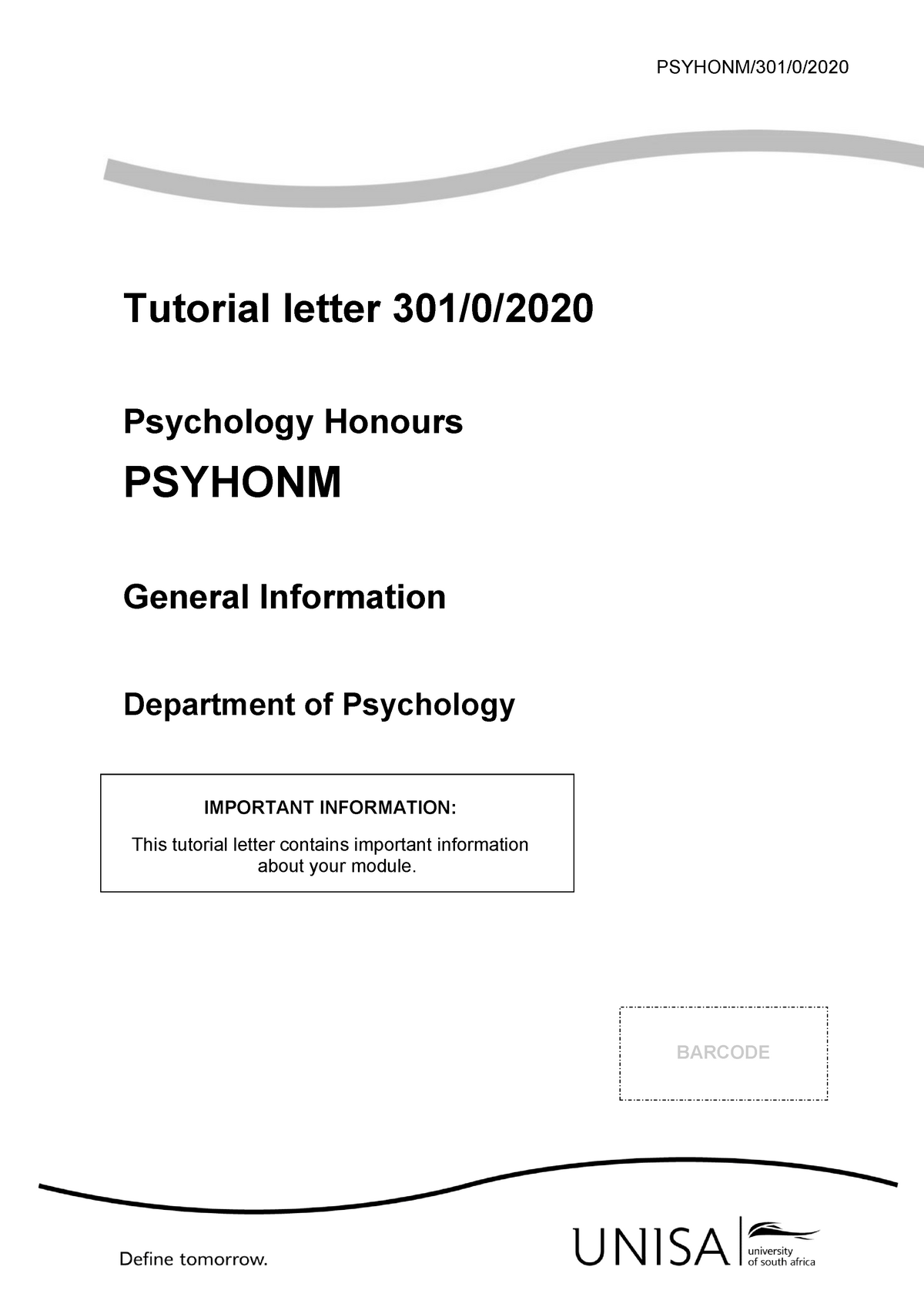 Psychology Tutorial Letter 301 Warning Tt Undefined Function 32 Psyhonm301020 20 1522