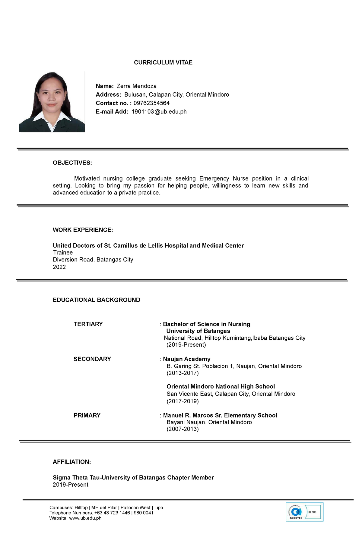 Resume Application Letter-2 - Campuses: Hilltop | MH del Pilar ...