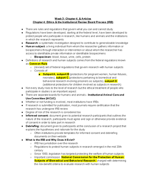 Week 7 Notes - Week 7 The Research Experience: Chapters 9 & 10 Chapter ...