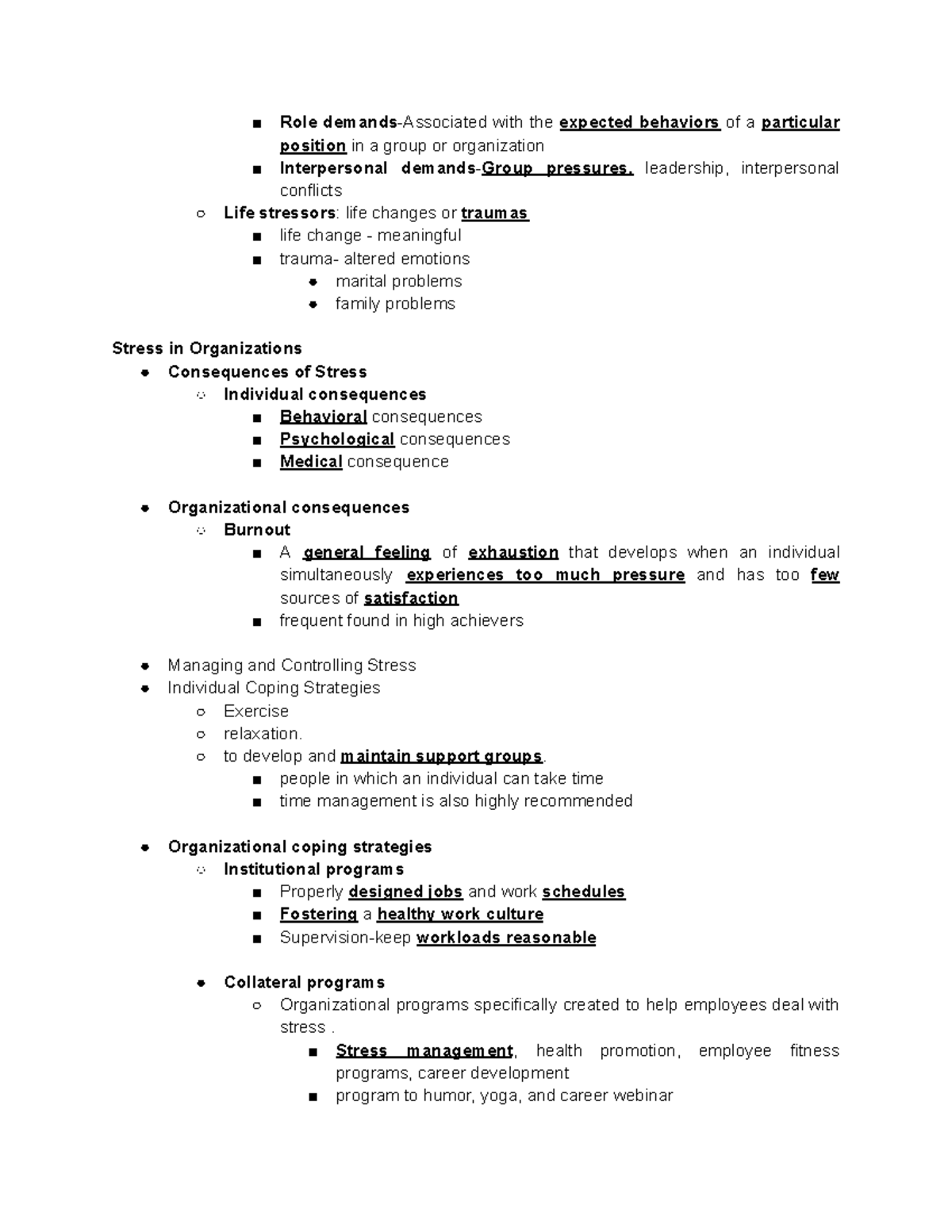 HBO Notes-25-26 - HBO Notes-25-26 - Role demands-Associated with the ...