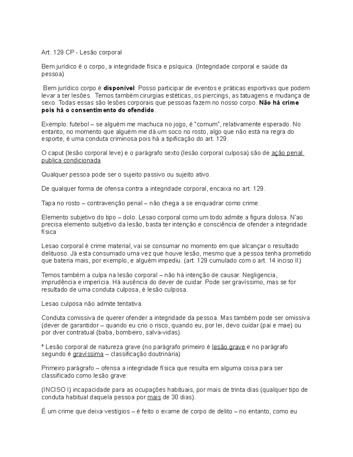 resumo-v-deo-aula-art-129-cp-art-129-cp-les-o-corporal-bem