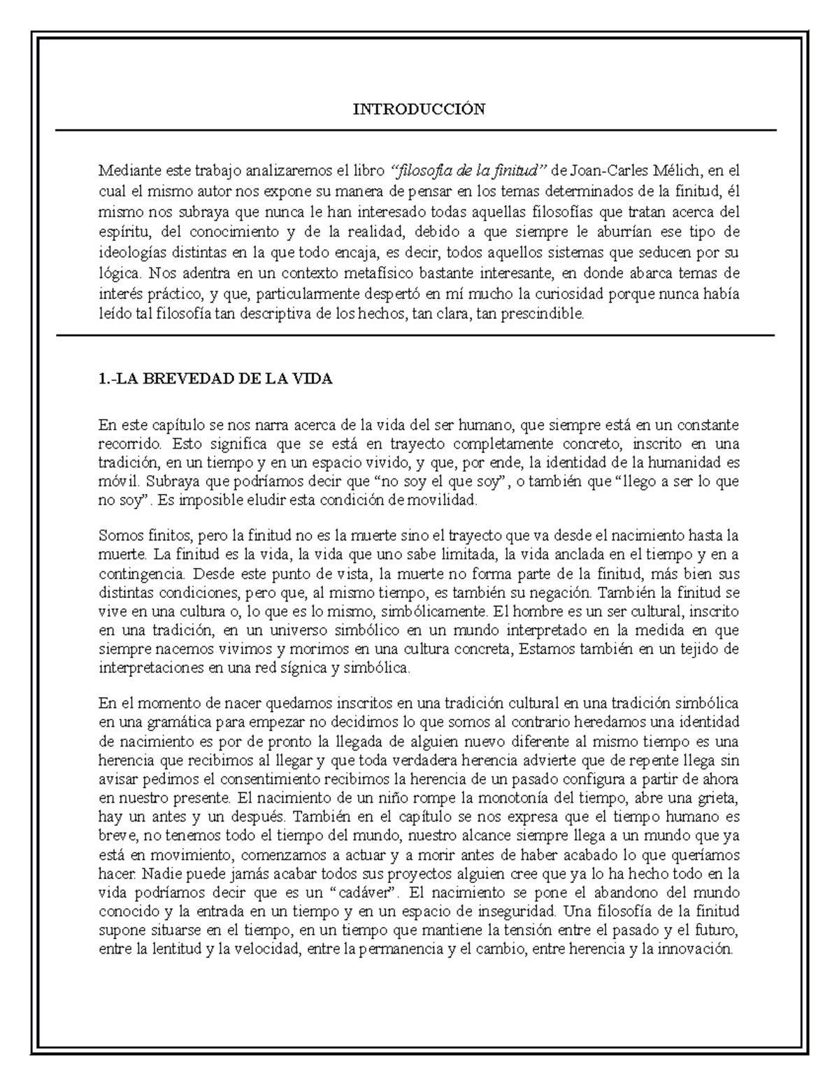 Filosofía de la finitud - INTRODUCCIÓN Mediante este trabajo ...