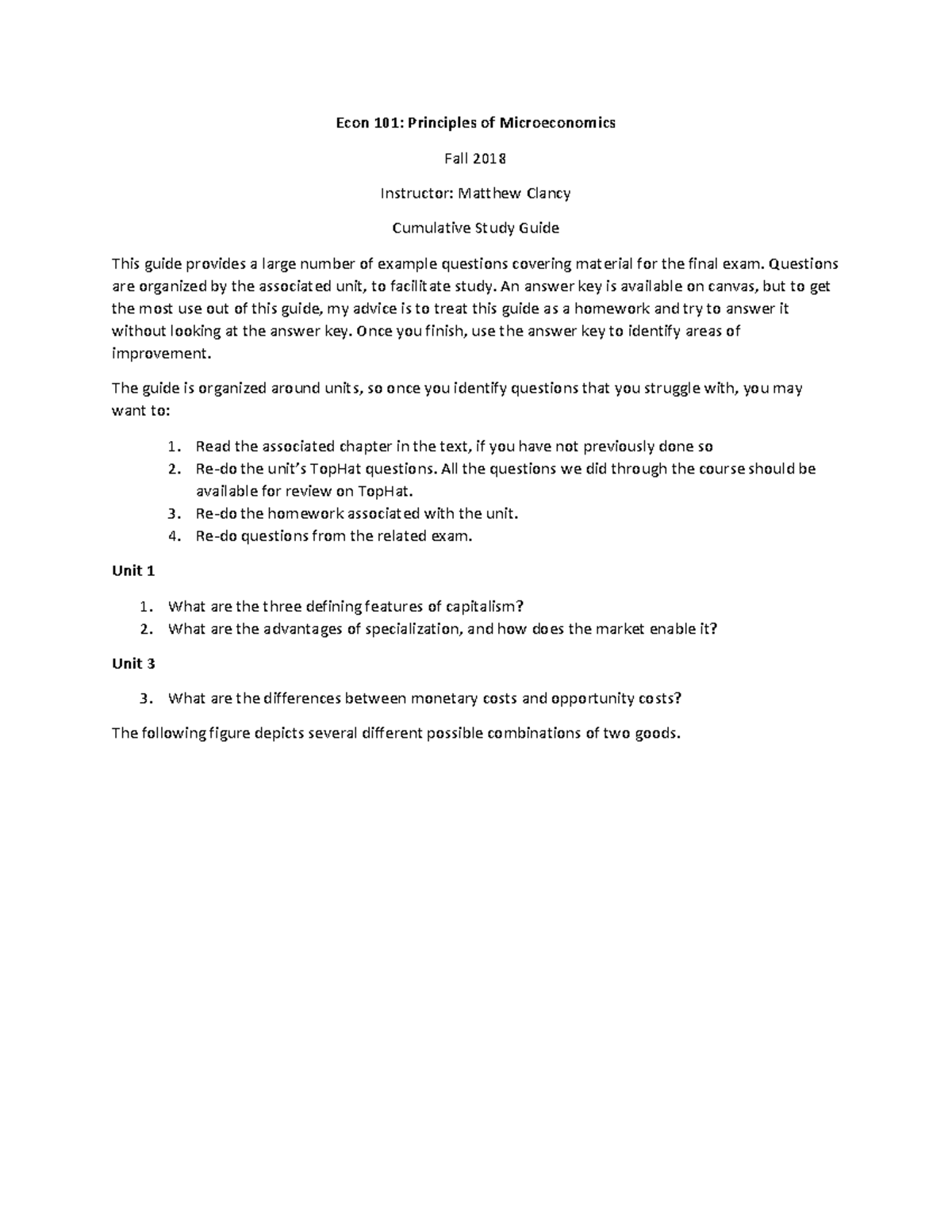 Final Exam Study Guide (no Answers) - Econ 101: Principles Of ...