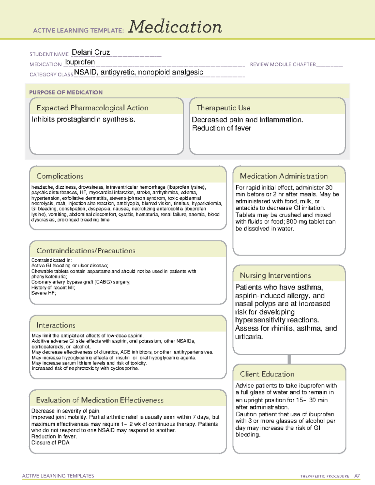 ATI template Ibuprofen ACTIVE LEARNING TEMPLATES THERAPEUTIC