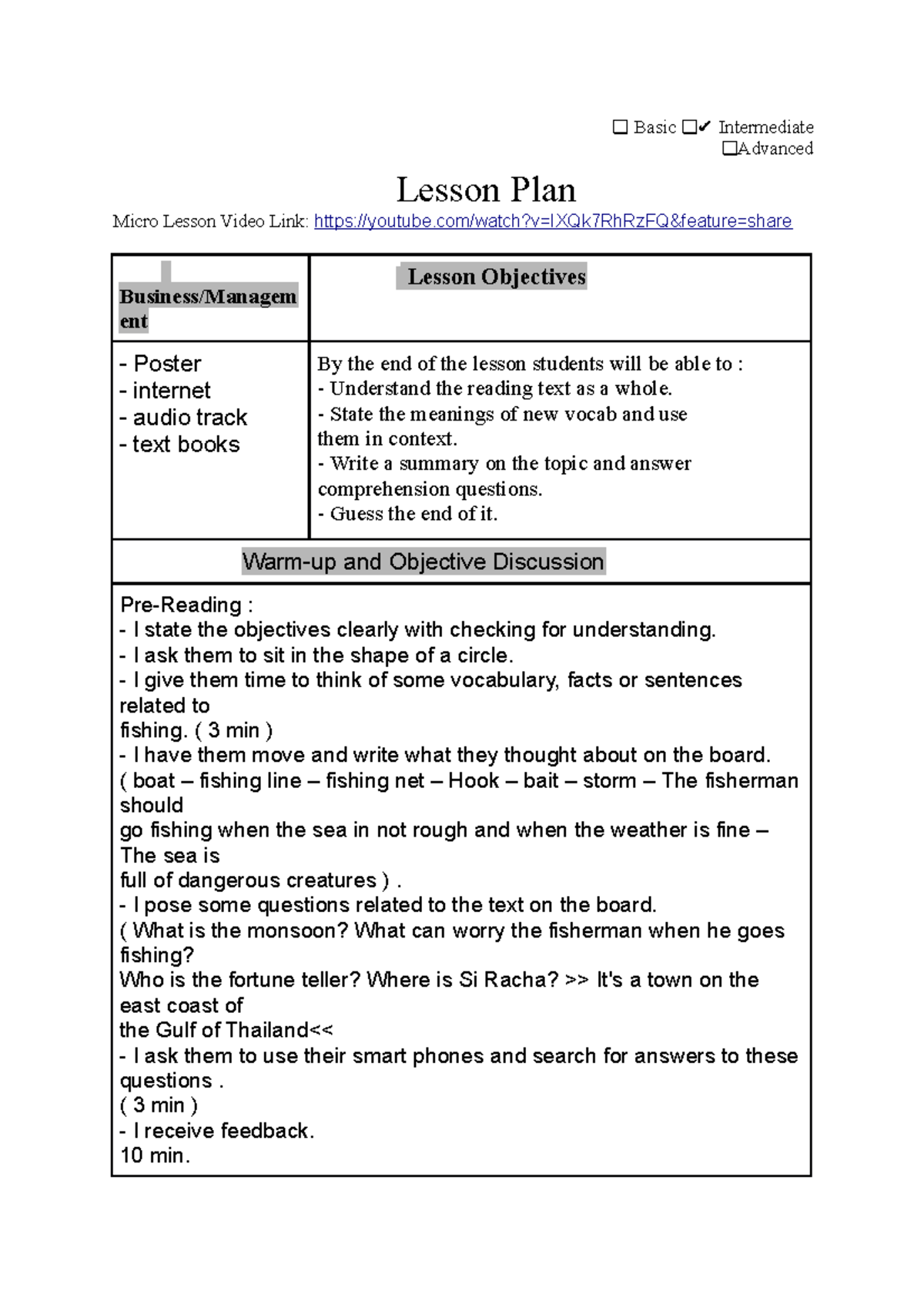 2.TechnologyEnriched Reading writing Lesson Plan Basic Intermediate
