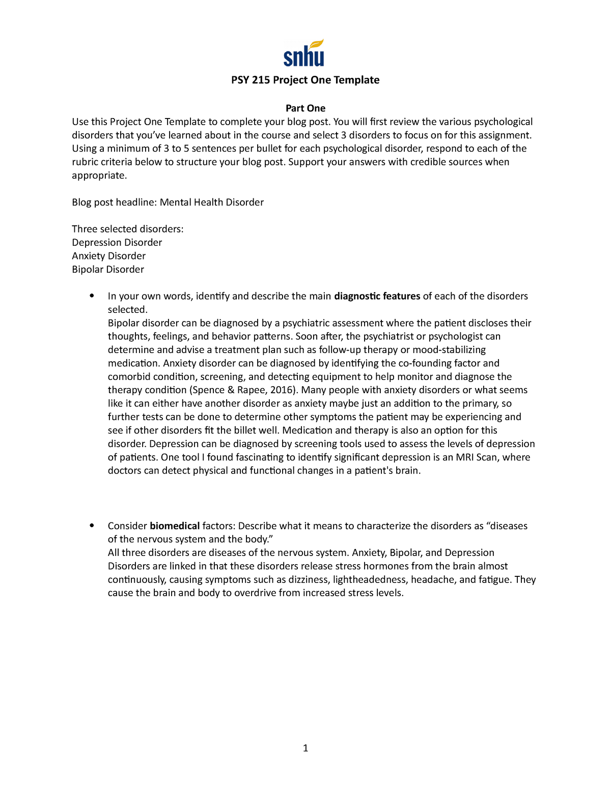 PSY 215 Project One PSY 215 Module Three Activity Template PSY 215