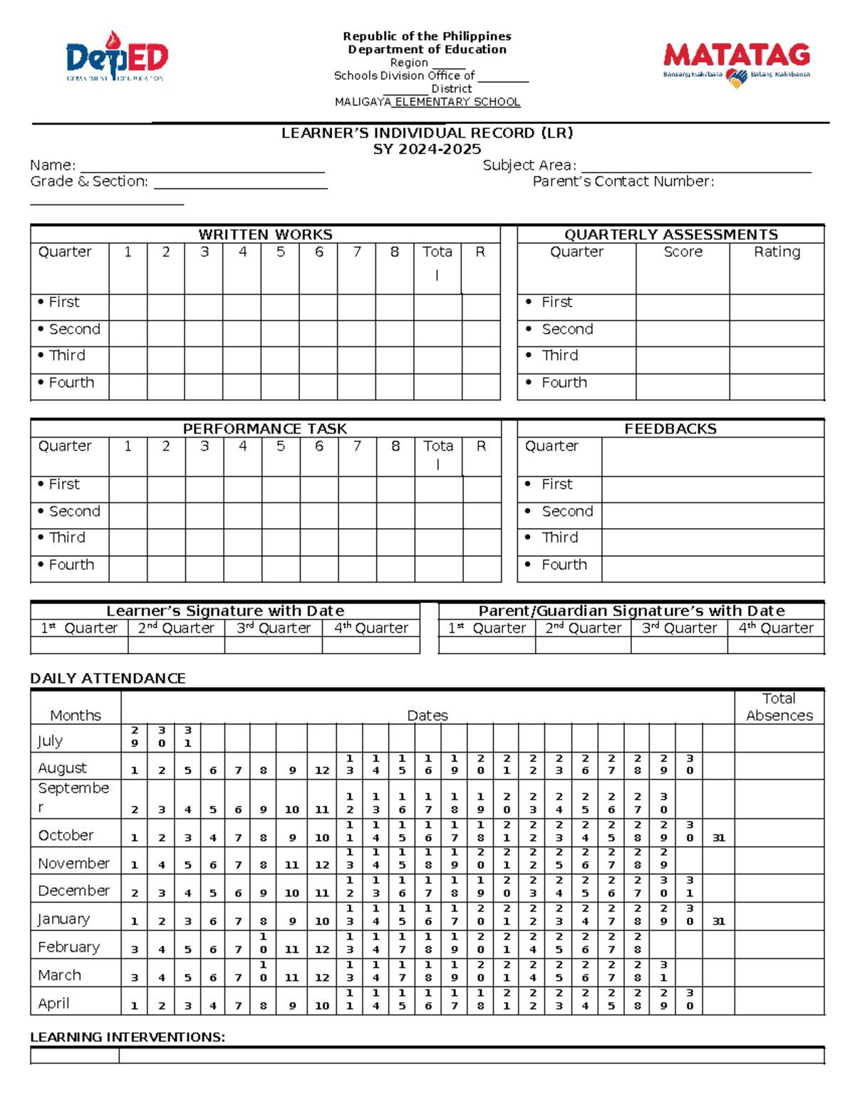 Individual Learner's Record (LR) - Republic of the Philippines ...
