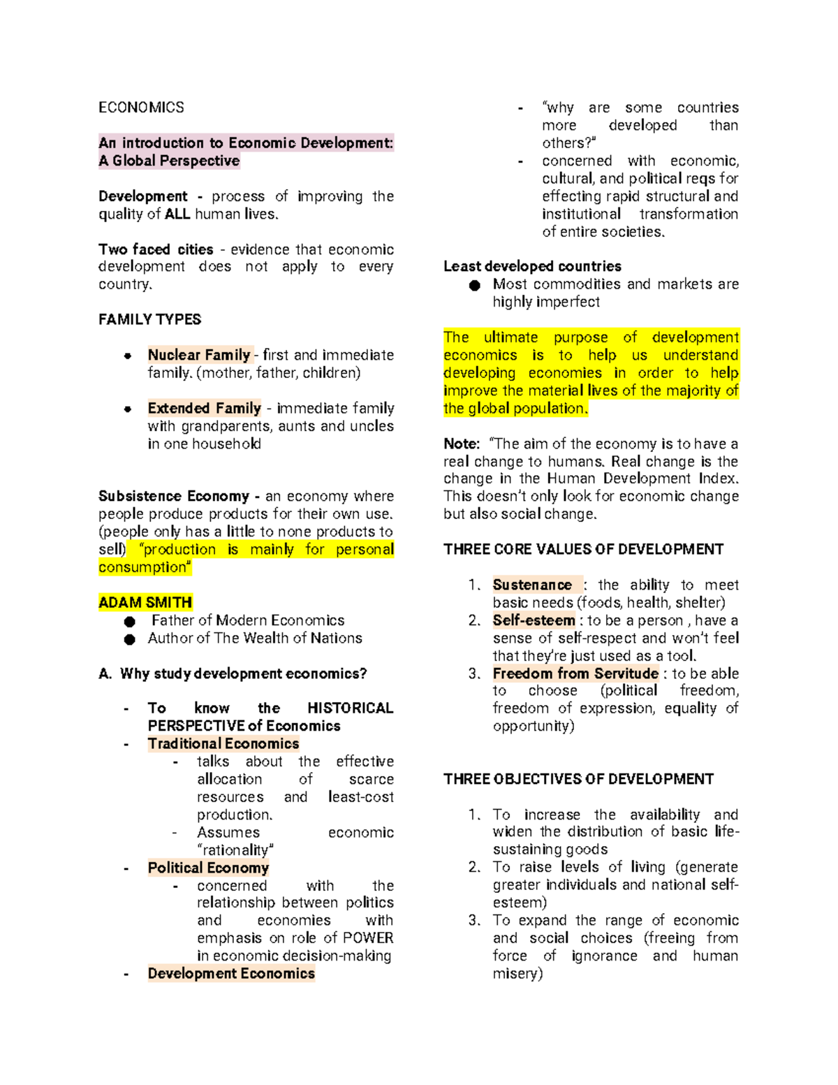 Economics Development Reviewer for First Year - ECONOMICS An ...