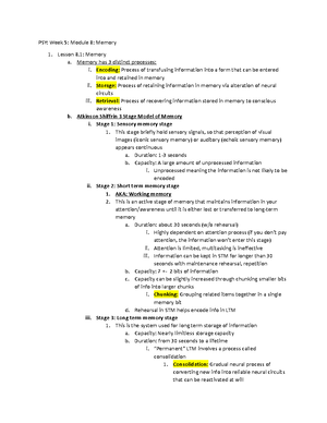 PSY Notes Wk7 Module 12 Psychological Disorders Anxiety And Mood ...