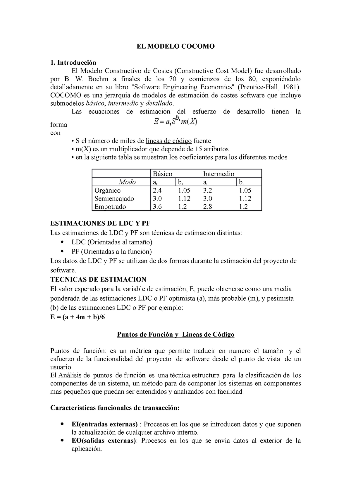 El Modelo Cocomo - Nota: 8 - EL MODELO COCOMO Introducción - Studocu
