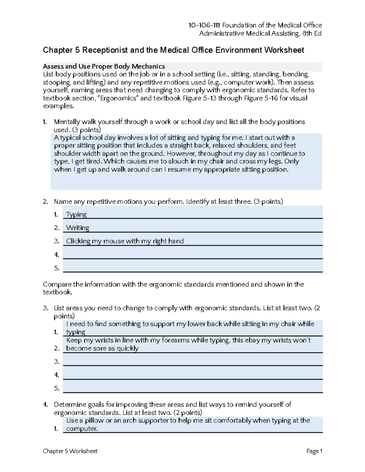 Chapter 5 Worksheet Christianson - 10-106-111 Foundation of the Medical ...