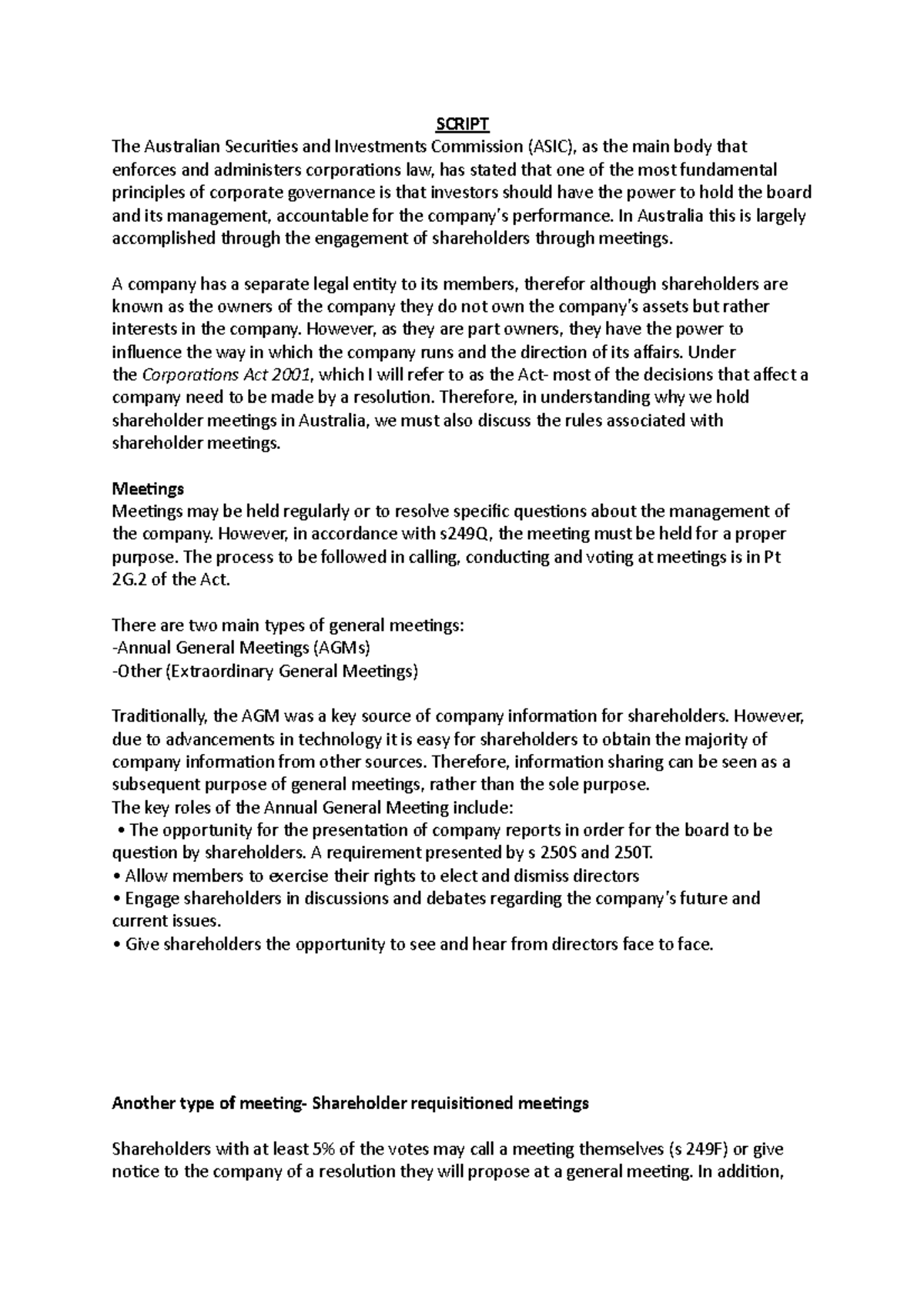 NEW Script-LAWS202 Group - SCRIPT The Australian Securities and ...