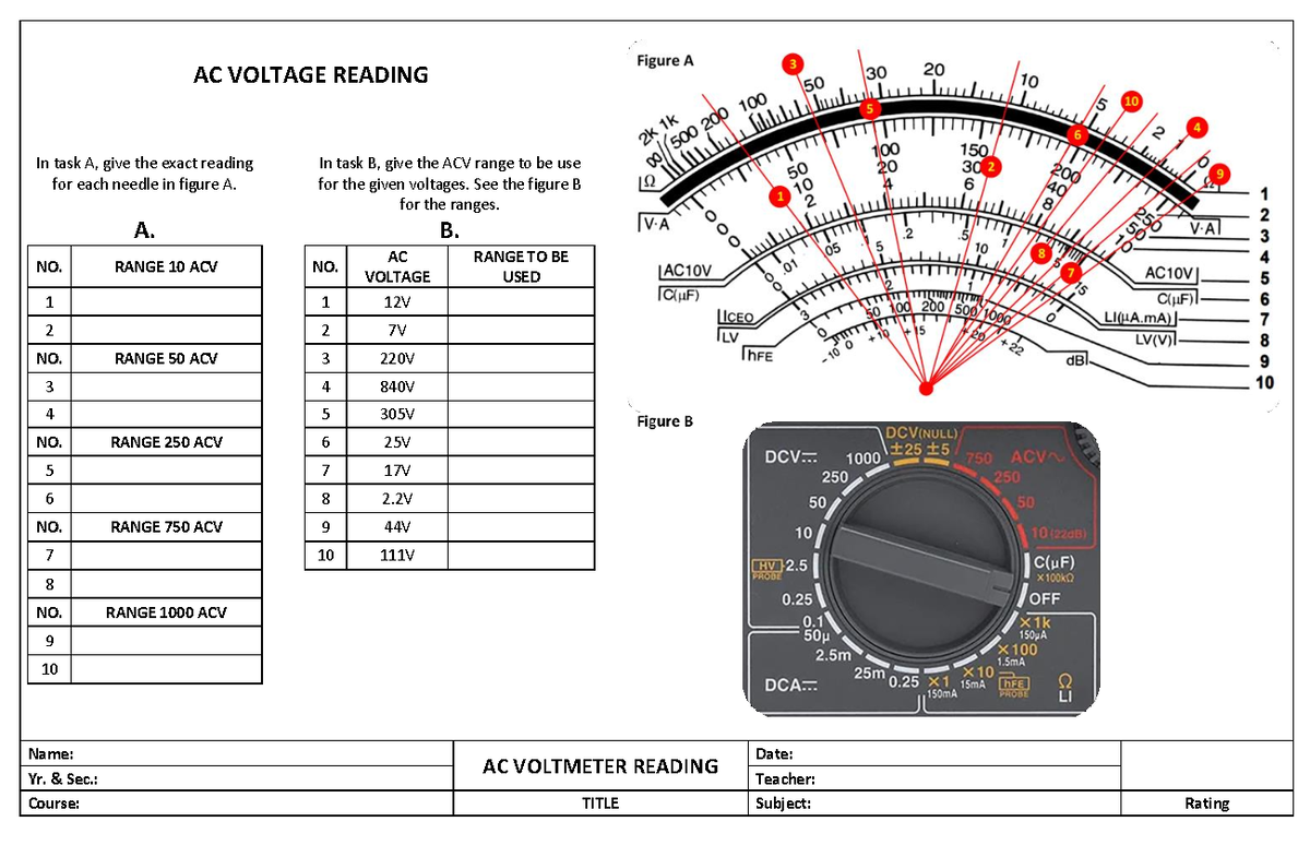 Analog Multimeter Reading - AC VOLTAGE READING In task A, give the ...