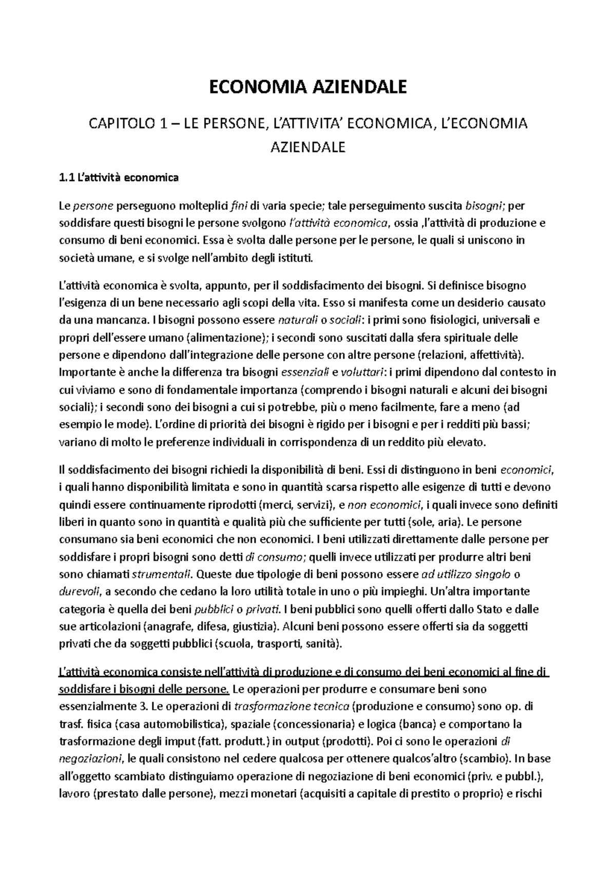 Teoria Per L'eseme Del Primo Anno - ECONOMIA AZIENDALE CAPITOLO 1 – LE ...