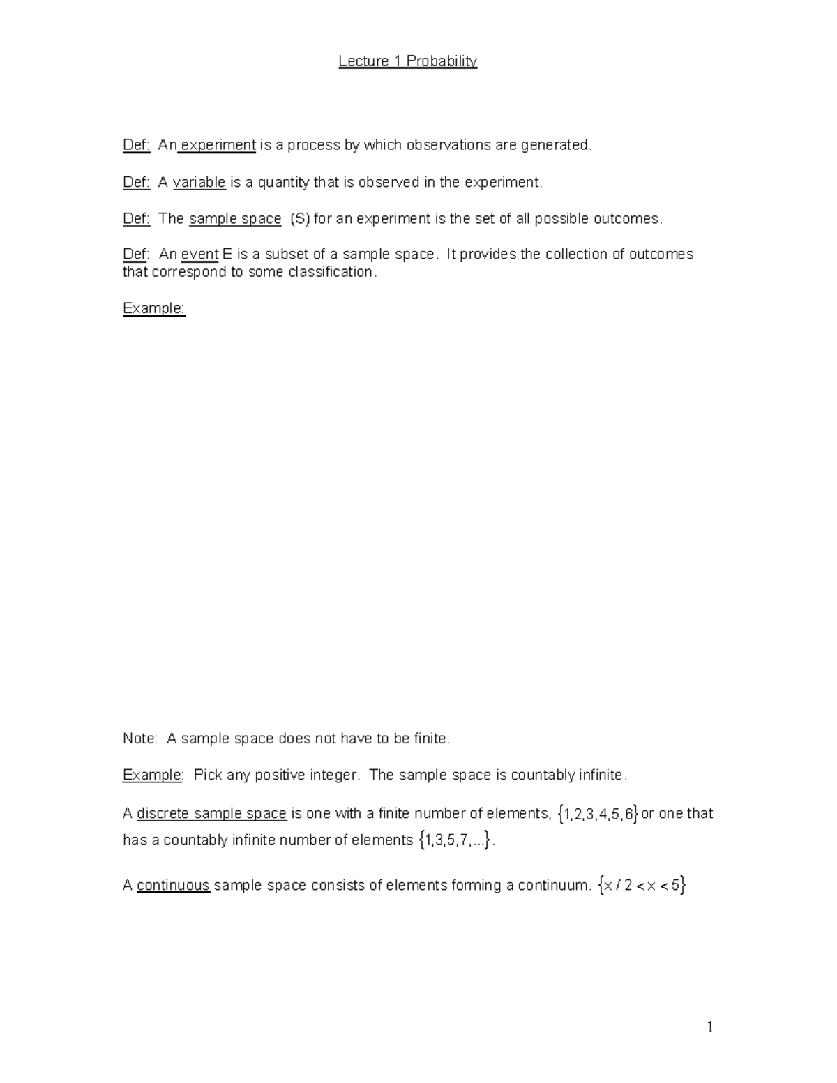 Stats Typed Lecture 1 Notes - Note: A sample space does not have to be ...