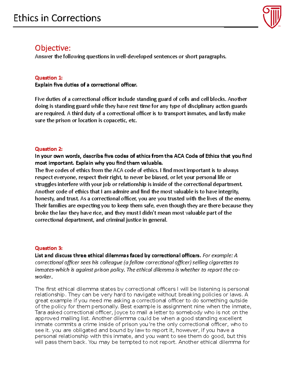 CRJ220 ethics corrections reflection - CRJ 220 - Strayer - Studocu