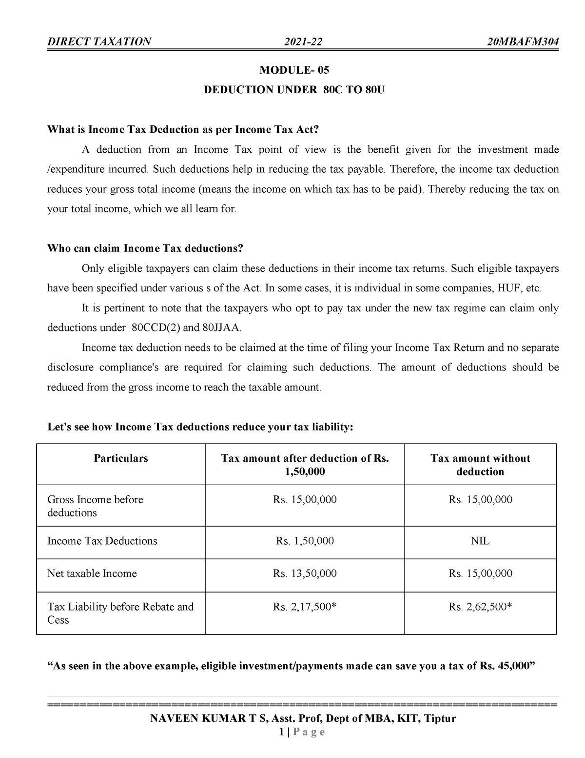 Module 05 Deduction Under Section 80C TO 80U Theory StuDocu