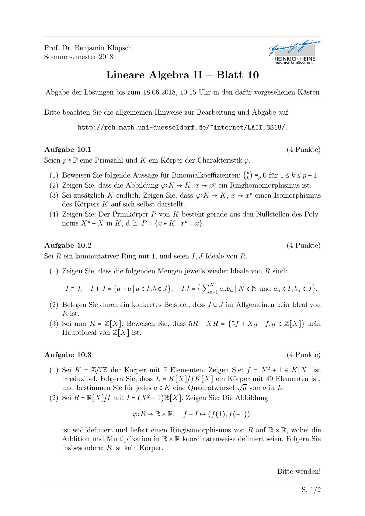 Blatt 10 Lineare Algebra Ii Ss 18 19 Studocu