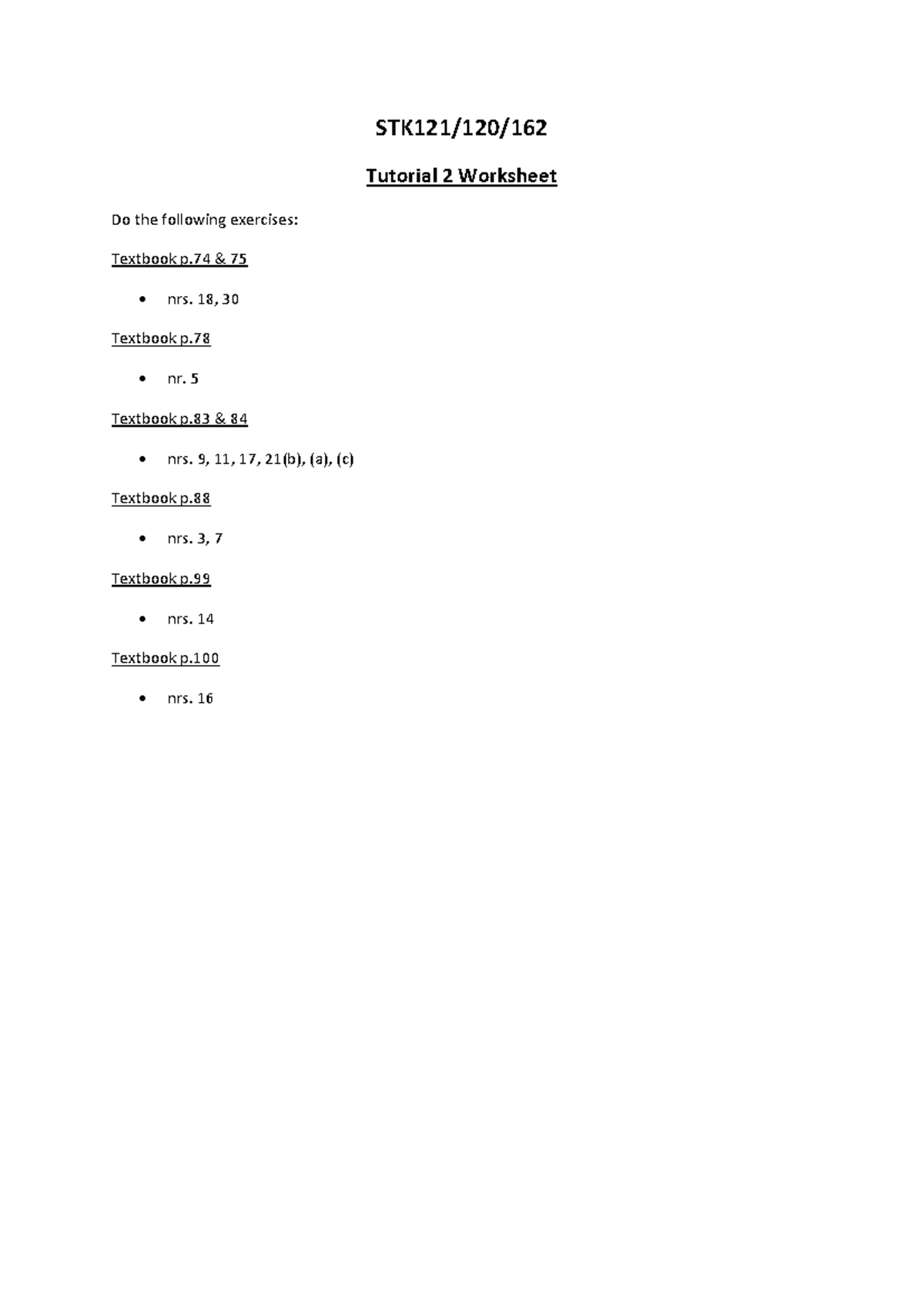 STK121 Tutorial 2 questions (2024) QST - STK 120 - Tutorial 2 Worksheet ...