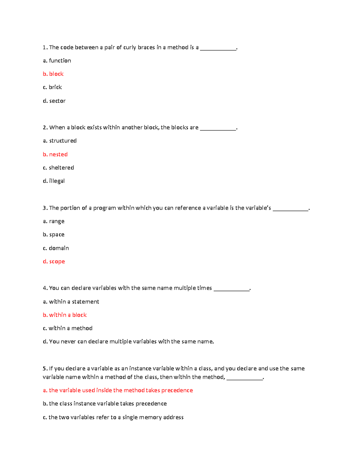 Chapter 4 - Lecture notes 4 - The code between a pair of curly braces ...