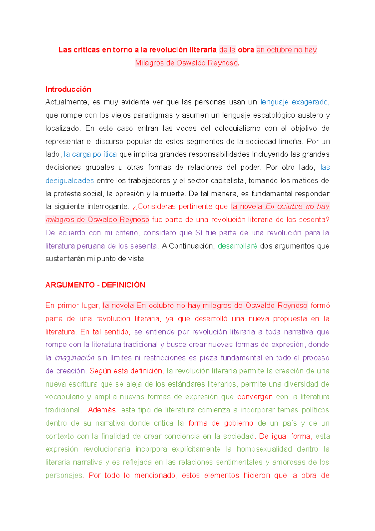 Texto Argumento Las Cr ticas En Torno A La Revoluci n Literaria De La