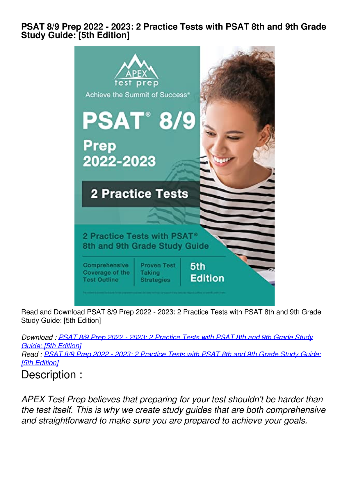 Download Book [PDF] PSAT 8/9 Prep 2022 2023 2 Practice Tests with