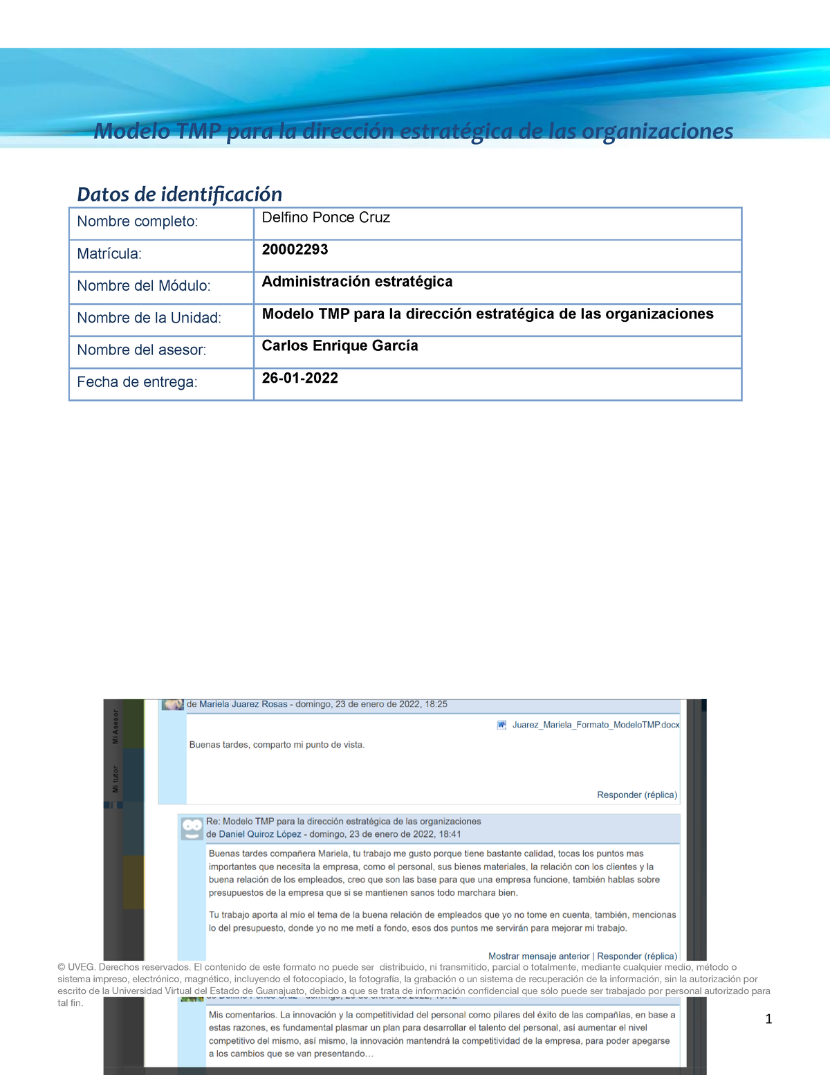 EA Formato Modelo TMP - Modelo TMP para la dirección estratégica de las  organizaciones Datos de - Studocu