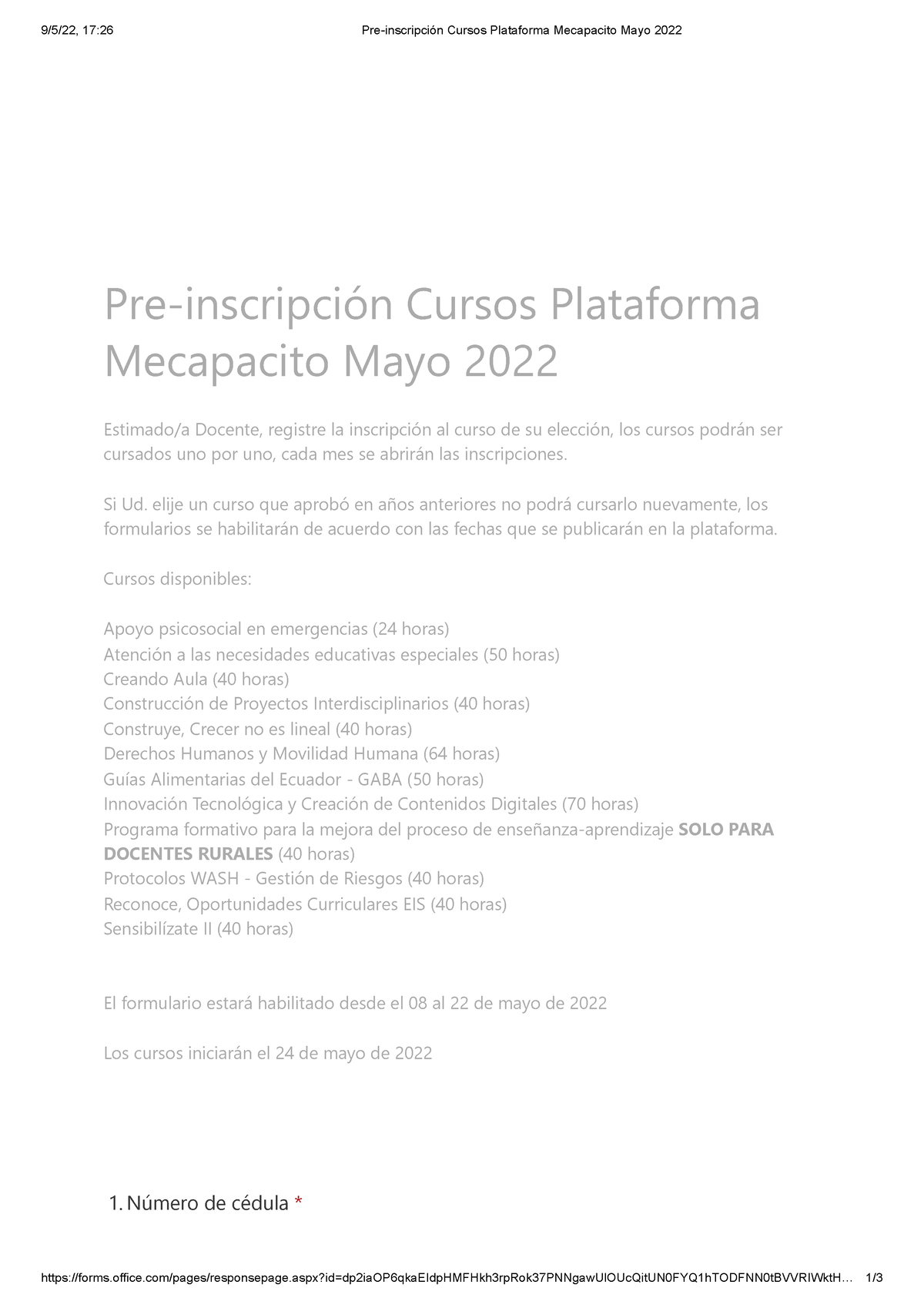 Pre-inscripción Cursos Plataforma Mecapacito Mayo 2022 - - Studocu