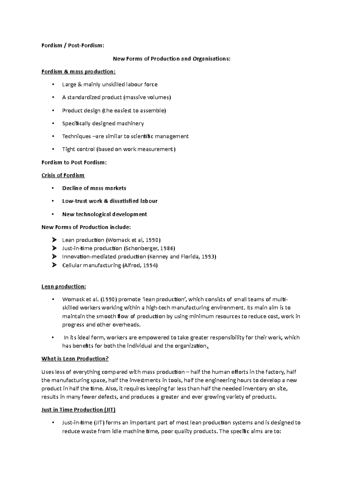 Fordism Post Fordism - Lecture notes 2 - Fordism / Post-Fordism: New ...