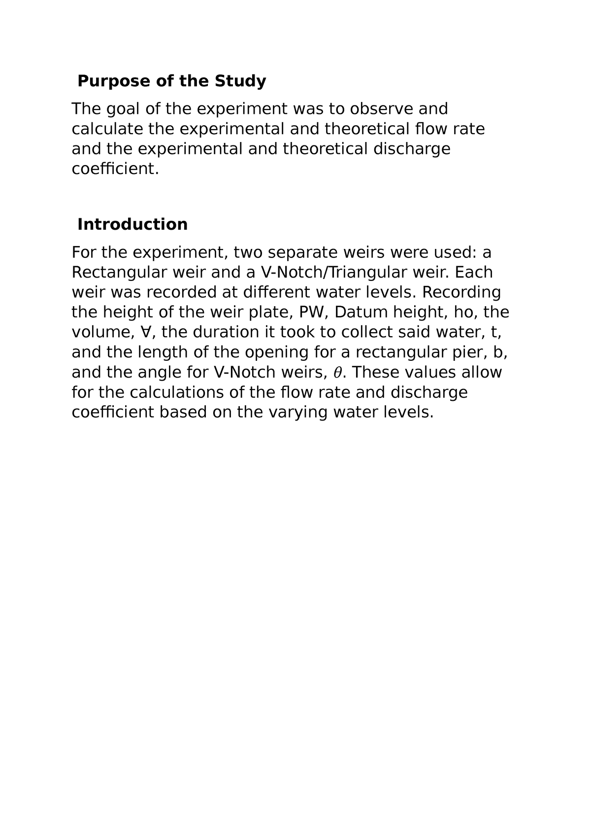 flow over weirs experiment lab report