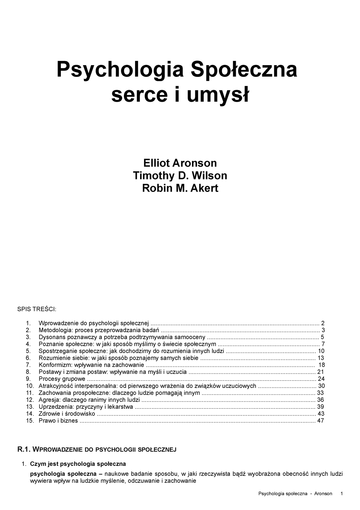 Psychologia Społeczna Serce I Umysł Streszczenie - Psychologia ...