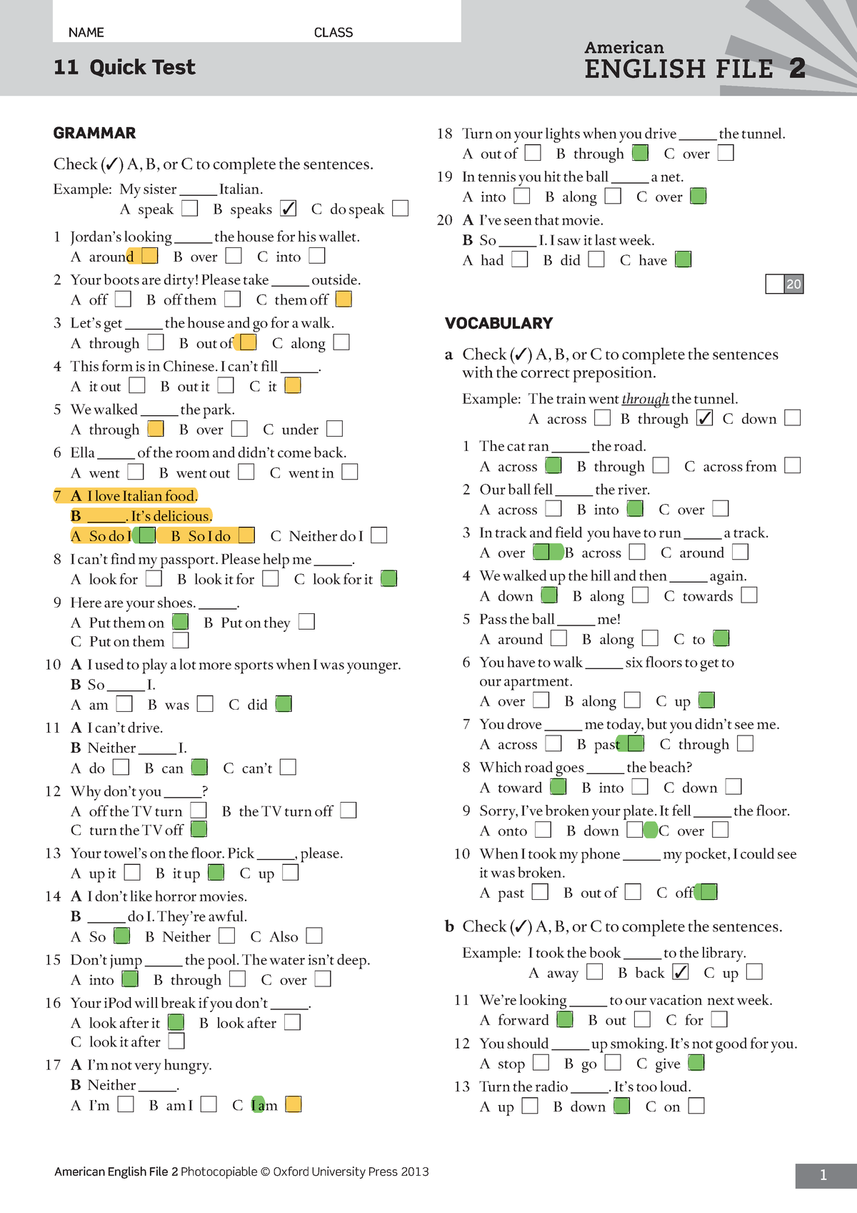 AEF2 File11 Quick Test - American English File 2 Photocopiable © Oxford ...