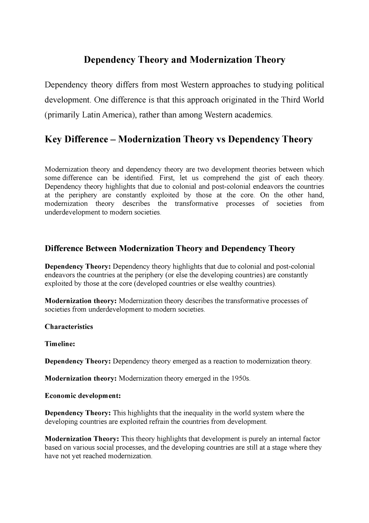 dependency theory essay